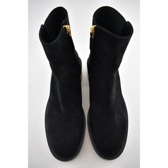 Valentino V Logo Gold Black Suede Block Heel Short Ankle Chelsea Zip Bootie 37.5 - Picture 4 of 10